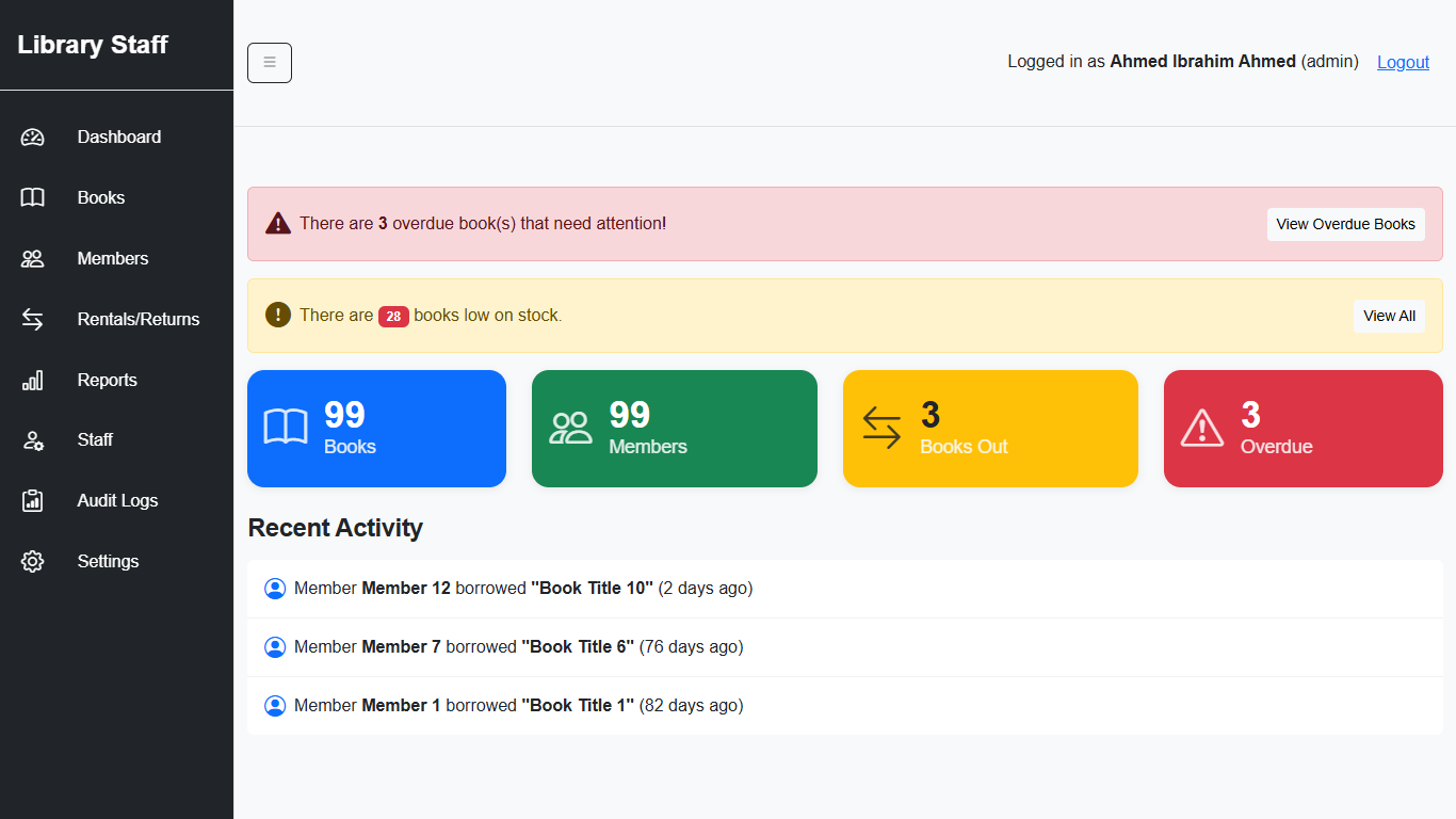 Rental Book System Dashboard